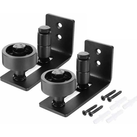 Guía de puerta corredera resistente de acero al carbono negro, rodillo ajustable, sistema de montaje en pared, 2 uds. (1/4)