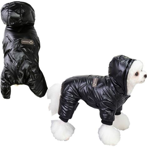 Cappotto invernale per cuccioli – Tuta imbottita antivento in pile, nera, taglie dalla S alla XL
