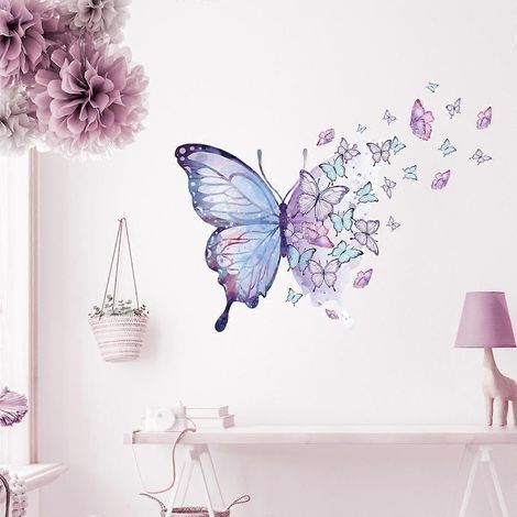 Magnifiques stickers muraux papillons bleus et violets, autocollants muraux papillons artistiques en vinyle amovible à décoller et à coller, décorations pour chambre d'enfant ou salle de jeux (1/5)
