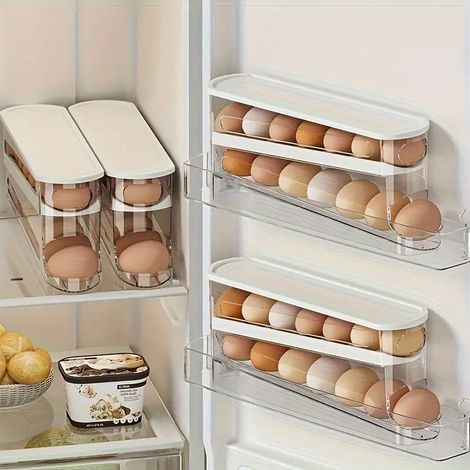 Organisateur d'œufs avec couvercle et roulettes, pour réfrigérateur et cuisine, adapté aux espaces intérieurs et aux routines quotidiennes.-AquaForge (1/5)