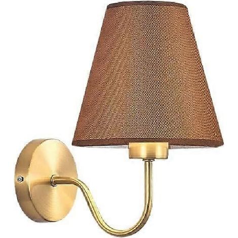 Appliques murales minimalistes en fer électroplaqué avec abat-jour en tissu anti-poussière, culot E26/E27, pour l'éclairage intérieur des chambres et des chambres d'hôtel, couleur cuivre. (1/5)