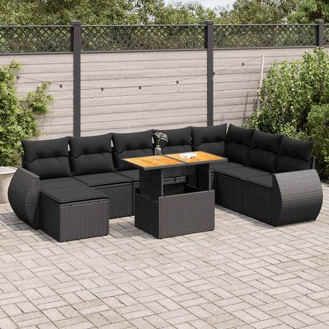 Set divani da giardino modulare con tavolo regolabile in polyrattan nero, set da 9 pezzi, 81.2kg - PANGIVO (1/5)