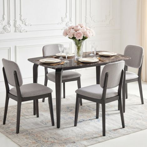 Table ronde 130x70 cm pour 4 convives, plateau en pierre frittée marron, style contemporain design (1/5)