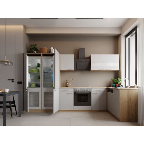 L Küche Einbau Winkelküche Eiche Weiß Merle 340 cm French Door Optik Respekta