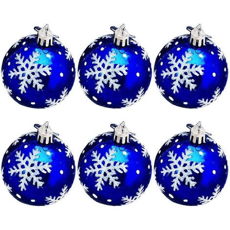 Lot de 6 décorations de Noël en forme de boule, à suspendre au sapin. Boules de 6 cm en plastique brillant, peintes avec des flocons de neige.-666cm (1/3)
