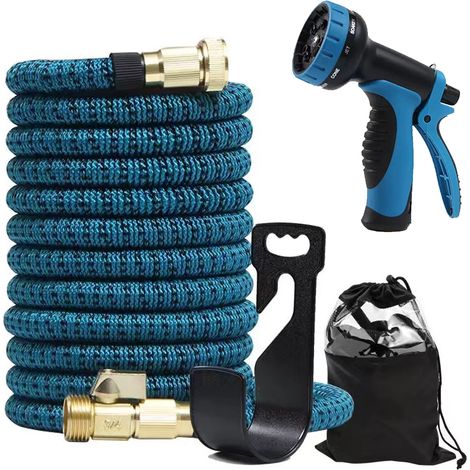 Tuyau d'arrosage extensible de 22,5 m, kit de tuyau d'arrosage télescopique, tuyau d'arrosage flexible avec buse de tuyau multifonction et crochet (1/5)