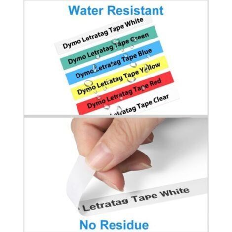Trimec – Ruban compatible Dymo LetraTag 12mm x 4m – Plastique noir sur blanc – Résistant à l'eau et à l'huile – Lot de 6 bandes