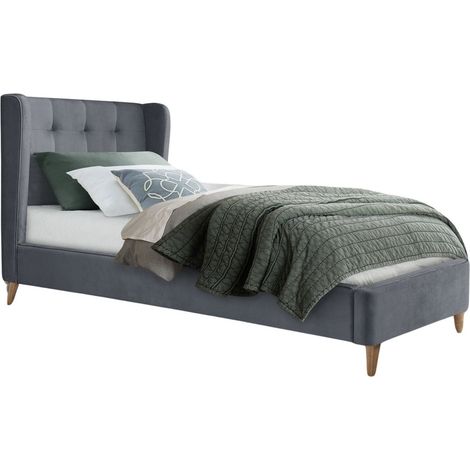 Cama Houston 1840, Gris, Individuales, 90x200, Tapiz, Somieres, 102x219x113cm