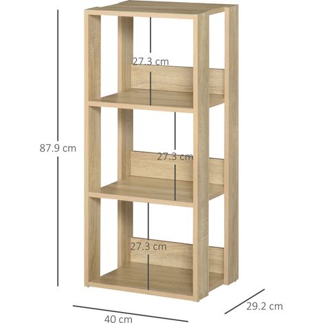 Bibliothèque murale en bois (à 3 étagères), avec pieds anti-basculement et antidérapants, dimensions : 40 x 29,2 x 87,9 cm (1/5)