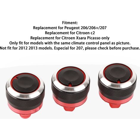 Boutons de Commande de Climatisation Véhicule - Pack de 3 - Compatible Peugeot 206, 207 et Citroën C2/Xsara Picasso - Alliage Aluminium & ABS (1/5)