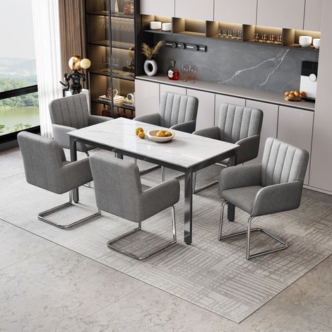 Set di 2 sedie da pranzo in pelle PU grigia, design moderno a Z, impilabili, ergonomiche (1/5)