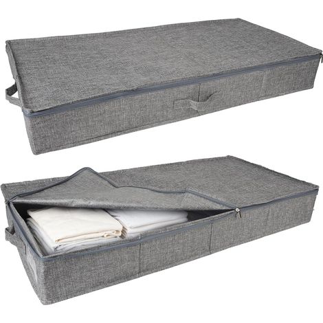 Lot de 2 Sac de Rangement sous Lit, Boîtes Rangement sous Lit avec Couvercle et 4 Poignée, Pliable et Lavable, Caisse Tiroir sous Lit pour Vêtements, Serviettes, Couvertures, 85 × 40 × 12 cm (1/5)
