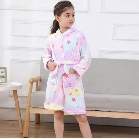 Peignoir Licorne - Enfant - Capuche 3D Avec Corne Et Oreilles - Polyester Flanelle - Taille Unique (84 cm) - 1 Pièce (1/4)