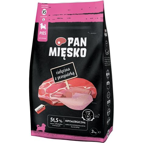 Croquettes Pan Mięsko pour chiots - veau et caille croustillants XS 3 kg