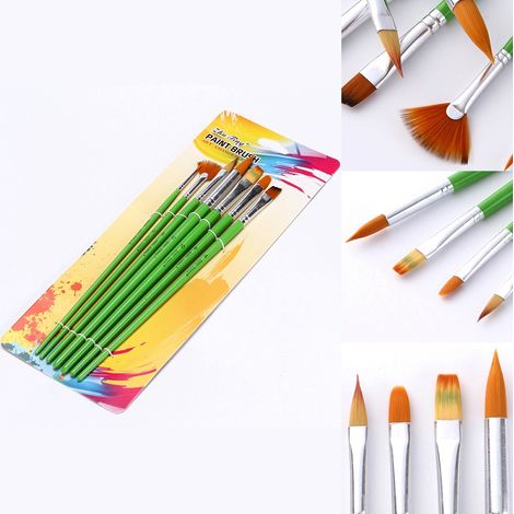 Ensemble de 7 pinceaux à gouache en nylon avec manche en bois et poils en nylon - Outils de peinture (1/5)