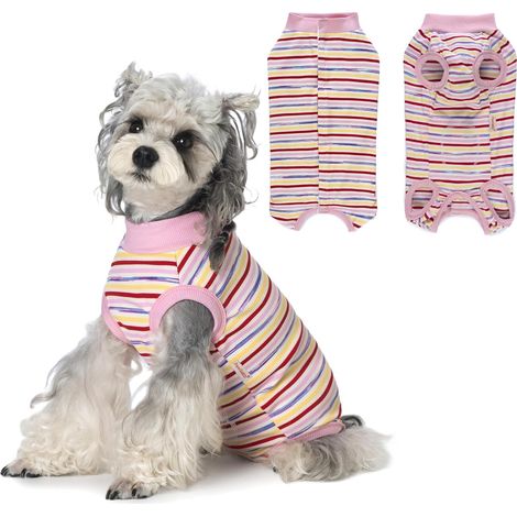 1 - Body Chien - Combinaison de Récupération - Coton Élastique Doux - Protection Plaie Post-Opératoire Alternative au Cône - Pour Chien et Chat Mâle Femelle - Rose-Rouge - Taille M