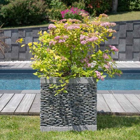 Maceta tiesto jardinera cuadrada cubo piedra 50 cm jardín zen terraza (1/5)