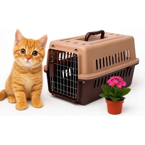 Transportín para gatos, perros y conejos, jaula/parque infantil grande de caja sólida, color marrón.