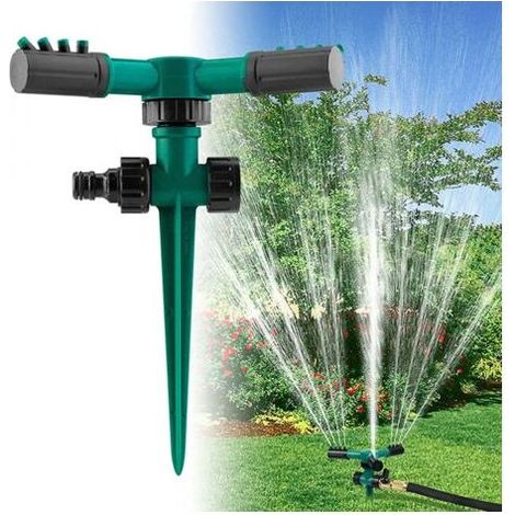 Arroseur de pelouse rond vert, pulvérisateur de jardin, arrosage uniforme, système d'irrigation à 360 degrés, arroseur rotatif à 3 bras (1/5)