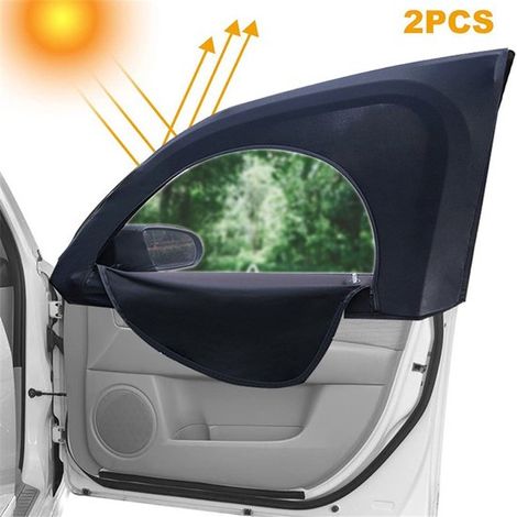 Lot de 2 pare-soleil pour vitres latérales de voiture, en maille extensible, pour portes avant côté conducteur et passager, protection solaire et moustiquaire (1/5)