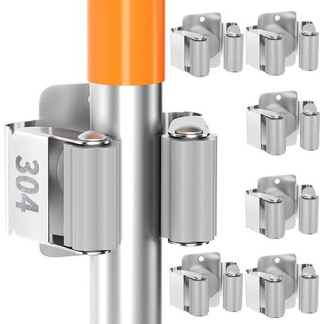 6 teiliges Besenhalter Set Besenaufhängungssystem Wandhalterung Grau Organizer Haken Gartengeräte Edelstahl Mopphaken (1/5)