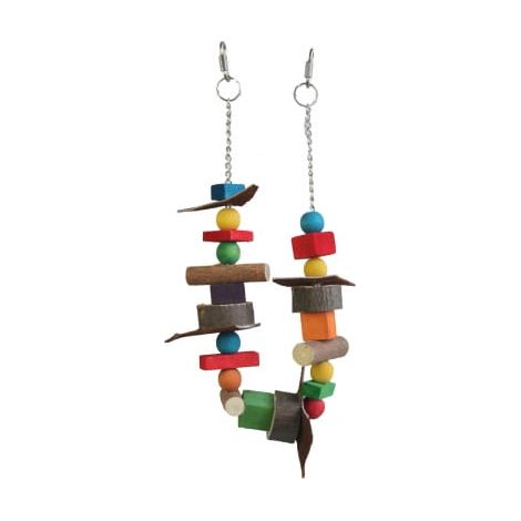 Suspension double - Jouet en bois pour perroquets de grande et moyenne taille (1/4)