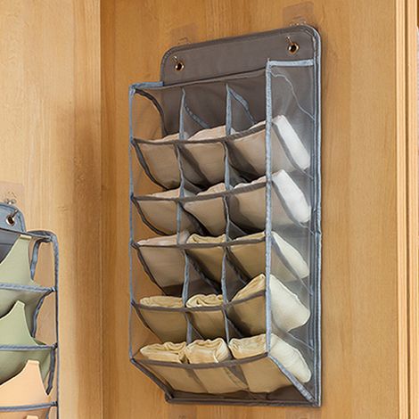 Organisateur de sous-vêtements suspendu pour placard, en tissu Oxford et panneau PP, étagère murale, sac de rangement suspendu pour soutiens-gorge, chaussettes et culottes, 15 poches, gris (1/5)