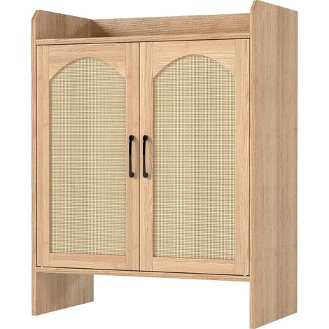 Levede Shoe Cabinet 5-Layer Rattan Wooden Doors Adjustable Entrance Storage
