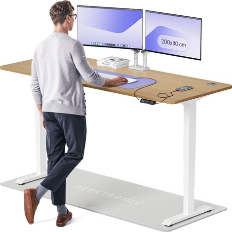 Desktronic Bureau assis debout HomePro - 200x80cm - Chêne/Blanc (1/5)