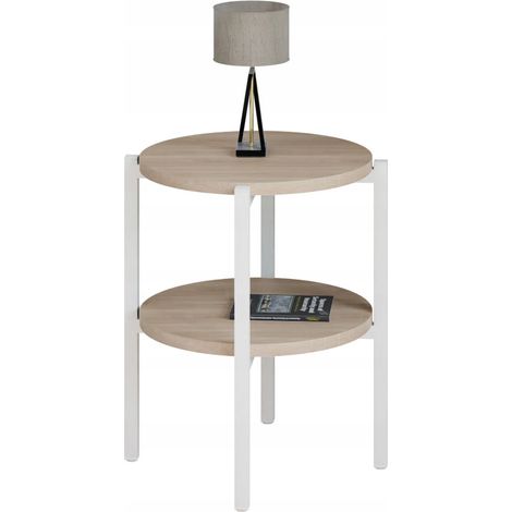 Table de chevet ronde loft avec étagère 35x35x46 cm métal blanc (1/5)