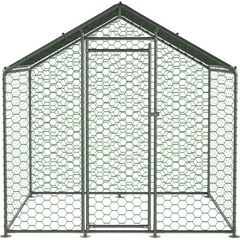 CHICFURN Recinto per polli 203x197x200 cm in metallo argento, tetto in PE, con serratura (1/5)