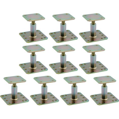 Simpson Strong Tie – Lot de 10 pieds de poteau réglables – Acier S235JR électro-zingué – Hauteur réglable 100 à 150 mm – Fixation sur béton et bois massif