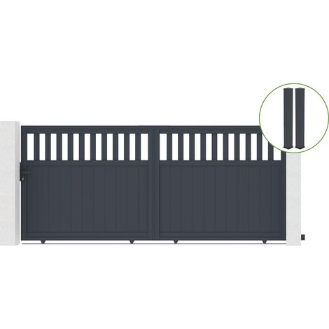Portail coulissant 3,7m SANTIS H.160cm alu gris + 2 poteaux 20x20cm H.190cm (1/5)