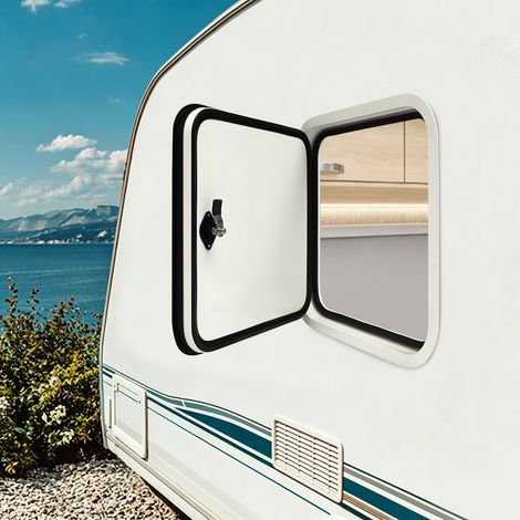 Wohnmobil Zugangstür 45.7x45.7cm, Aluminiumlegierung, Mit Schloss & 2 Schlüsseln, Weiß, Direkter Austausch (1/5)
