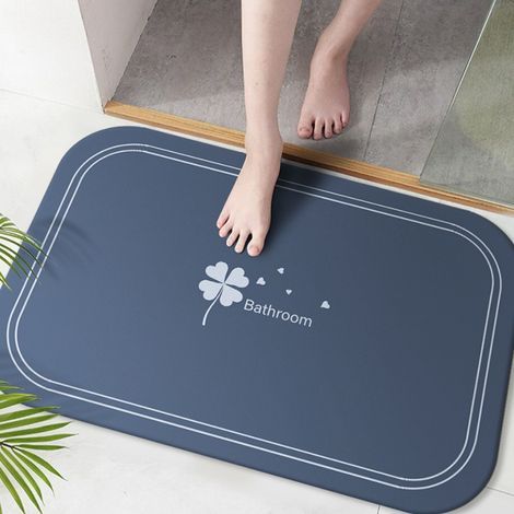 Trèfle à quatre feuilles - Bleu coquillage 5080cm (terre de diatomées) Tapis de sol en terre de diatomées, tapis de salle de bain antidérapant, tapis de toilette résistant à l'usure et absorbant l'ea (1/4)