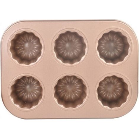 Moule gâteau acier carbone 6 cavités rose doré