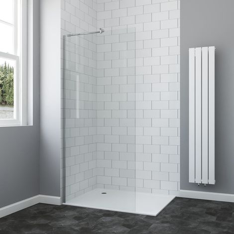 Walk-In Dusch Duschabtrennung Chromoptik mit Paralleler Stabilisator 6 mm Sicherheitsglas Barrierefreie Montage auf Duschwanne / Fliesenboden 79x190 cm (1/5)