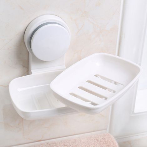 Bathroom Suction Cup Soap Holder Wall Mounted, Maximum Capacity 5kg for Soap Sponge, Removable No Drilling with Drainage, Plastic - White (1/5)