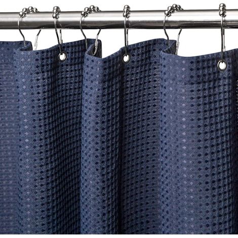 Rideau de douche gaufré, avec anneaux, en tissu kaki, 1,8 x 1,8 m (1/5)