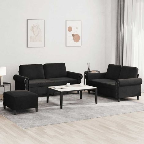vidaXL Ensemble de canapés 3 pcs avec coussins Noir Velours (1/5)