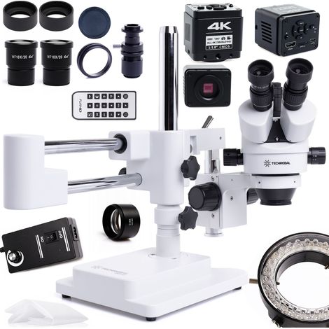 Microscope stéréo trinoculaire 10HW + éclairage LED 56x réglable + objectif 0,5 + caméra Pro noire (1/5)