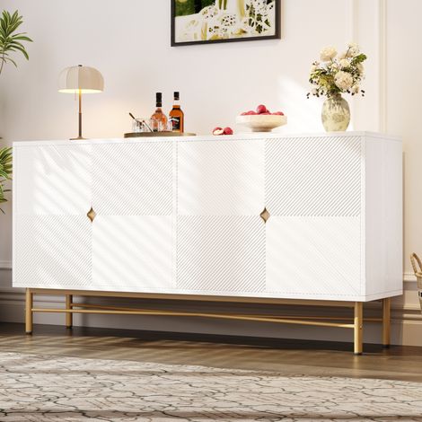 MEUBLIV Credenza bianca 160x40x82 cm – 4 ante, rilievo e chiusura ammortizzata (1/5)