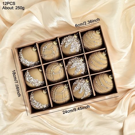 Boules De Noël Flockées - 12 Pièces - Diamètre 6 Cm - Finition Velours - En Plastique Résistant - Décor Arbre De Noël Bureau Maison Mariage (1/5)