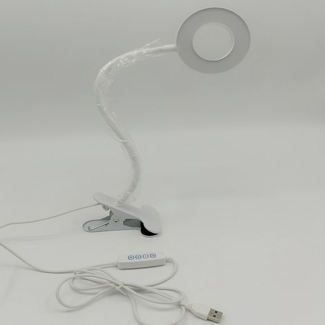 Lampe de Bureau Pince Lampe de Lecture Clipsable Luminosité Réglable Lampe Pince pour Lit Lampe Bureau Led USB pour Étude et Travail, Blanc (1/5)