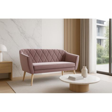 SOFELLO Sofa GLORIA 2 – 2-Sitzer in Samt Rosa Skandinavisches Design Rauten-Steppung Holzfüße Elegant & Bequem (1/5)