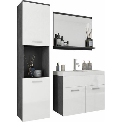 Conjunto de mueble de baño Sarasota 122, Madera gris + Blanco brillante