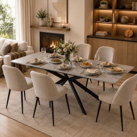 Table extensible – 150/180x70x76cm – Piètement croisé – Motif ciment – Noir/gris – Ancienne réf N634P16777582 (1/5)