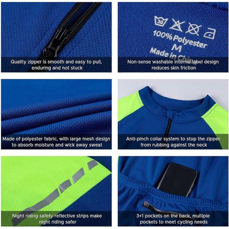 Basic-Radtrikot für Herren, langes Radtrikot mit durchgehendem Reißverschluss und reflektierenden Streifen, leicht.