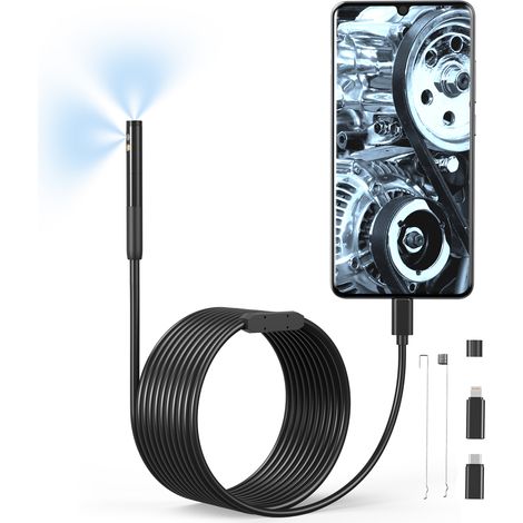 Caméra d'inspection de Serpent 1920P, 3 en 1 USB Camera Endoscopique, Endoscopique Type C de portée avec 6+1 lumières LED pour Smartphone Android et iOS, iphone, iPad, 3m (1/5)