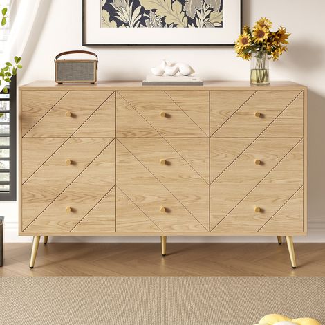 Commode 120x39x80 cm - Bois - Panneau de particules - avec 9 tiroirs - support en fer (1/5)